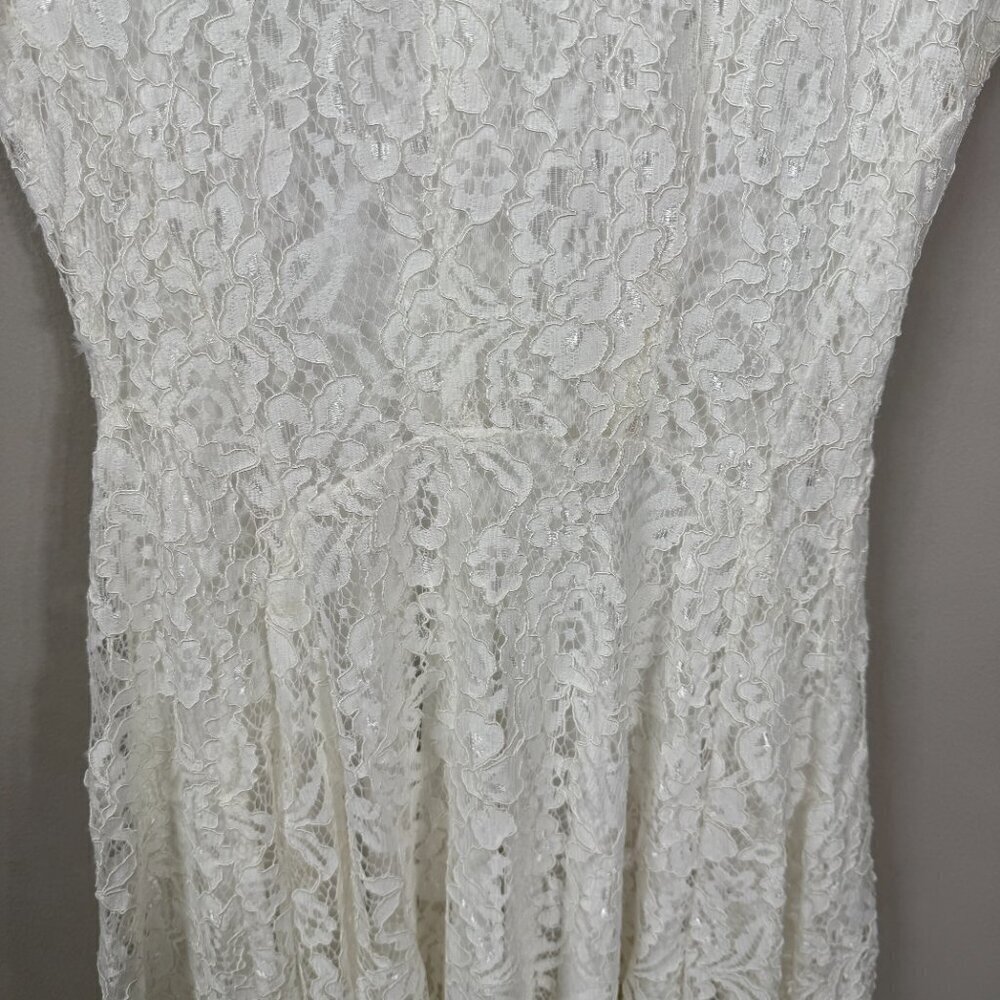 J. Gee Drop Waist Lace Mini Dress Womens Small White Bridal Bride to Be Cocktail - Picture 7 of 13